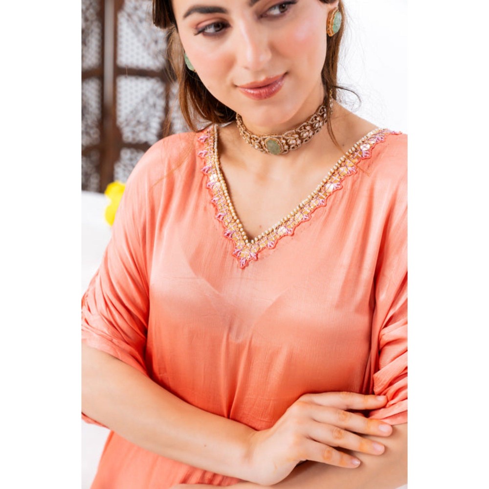 Leela by A Peach Cinched Sleeves Kurta With Harem Pant