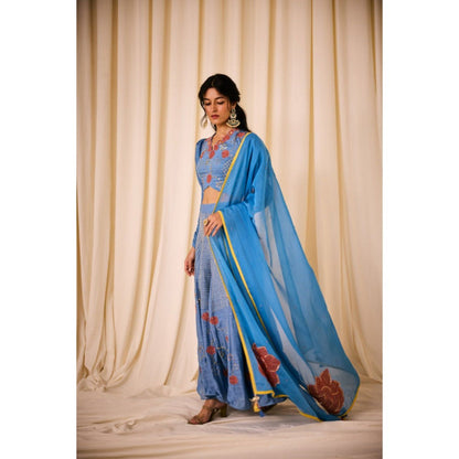 Leela by A Blue Applique Embroidery Lehenga With Blouse And Dupatta