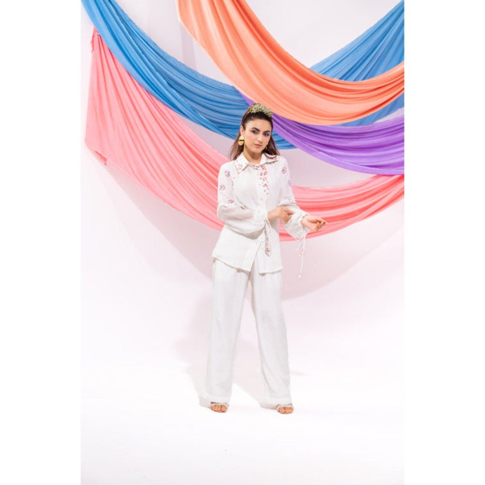 Leela by A White Overlap Shirt And Pants Co-Ord