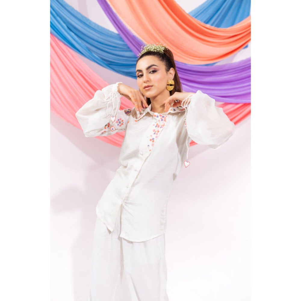 Leela by A White Overlap Shirt And Pants Co-Ord