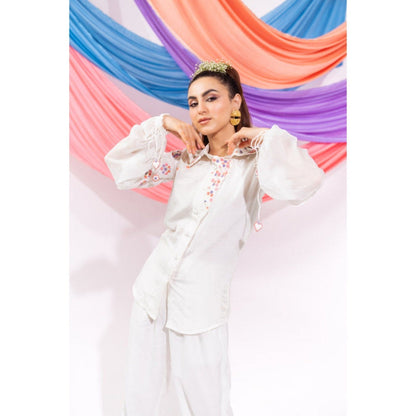 Leela by A White Overlap Shirt And Pants Co-Ord