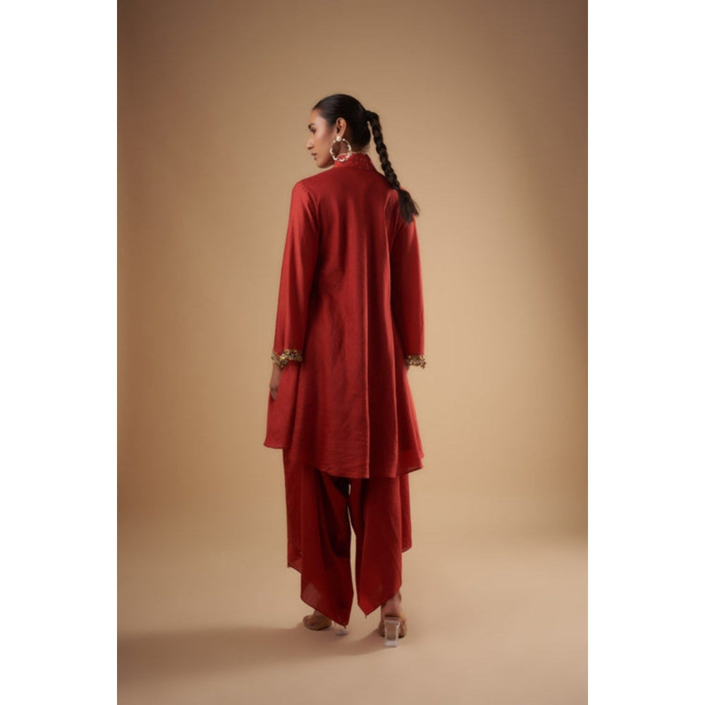 Leela by A Crimson High Neck Kurta And Pant