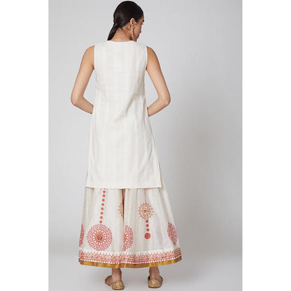 Leela by A White and Red Printed and Embroidered Kurta with Palazzo and Stole