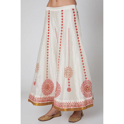 Leela by A White and Red Printed and Embroidered Kurta with Palazzo and Stole