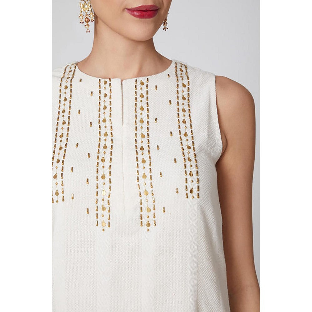 Leela by A White and Red Printed and Embroidered Kurta with Palazzo and Stole