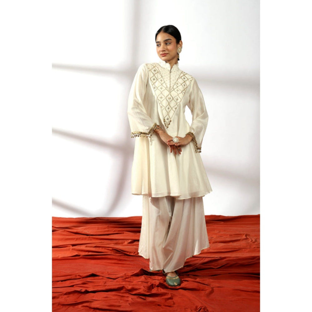 Leela by A Ivory Flare Kurta With Palazzo