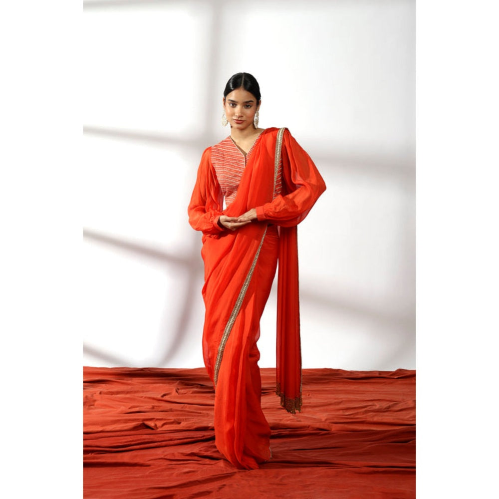 Leela by A Orange Dori Work Embroidered Pre Drape Saree and Unstitched Blouse