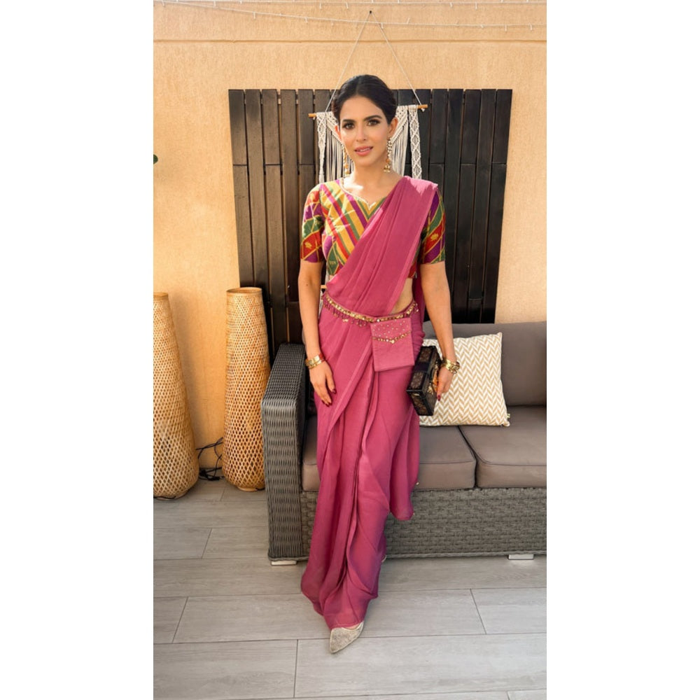 Leela by A Plum Pre-Draped Saree with Blouse and Waist Bag