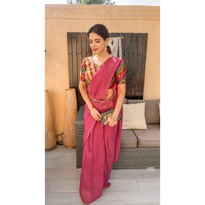Leela by A Plum Pre-Draped Saree with Blouse and Waist Bag