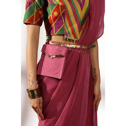 Leela by A Plum Pre-Draped Saree with Blouse and Waist Bag