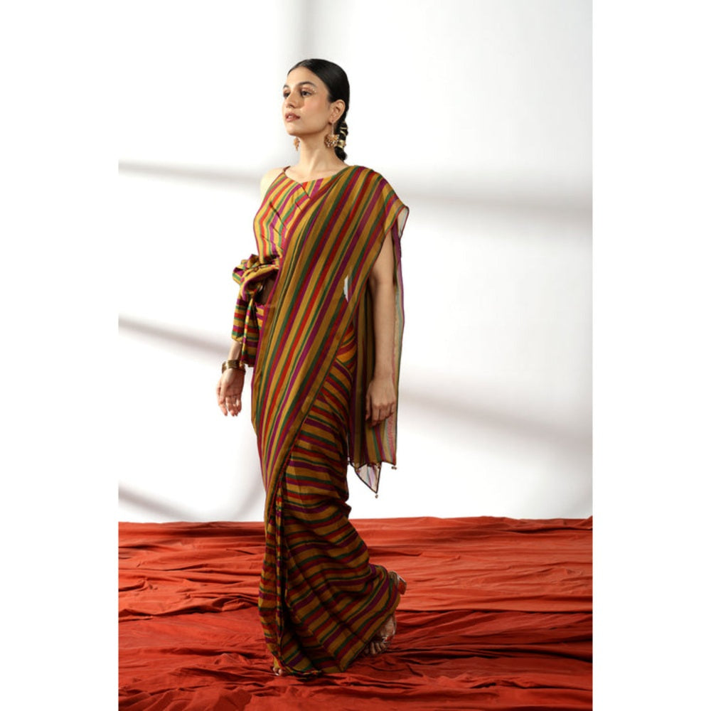Leela by A Multicolor Stripes Printed Saree with Stitched Blouse