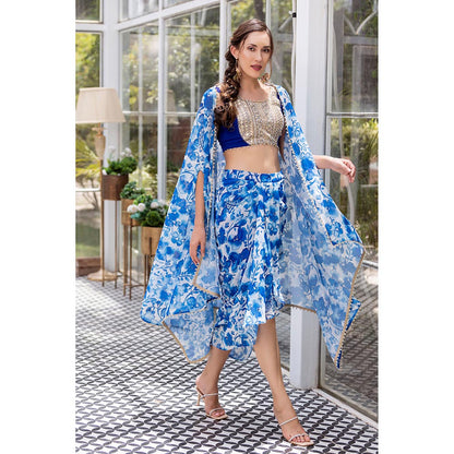 MABISH LUXE Blue Poppy Blouse with Skirt and Cape (Set of 3)