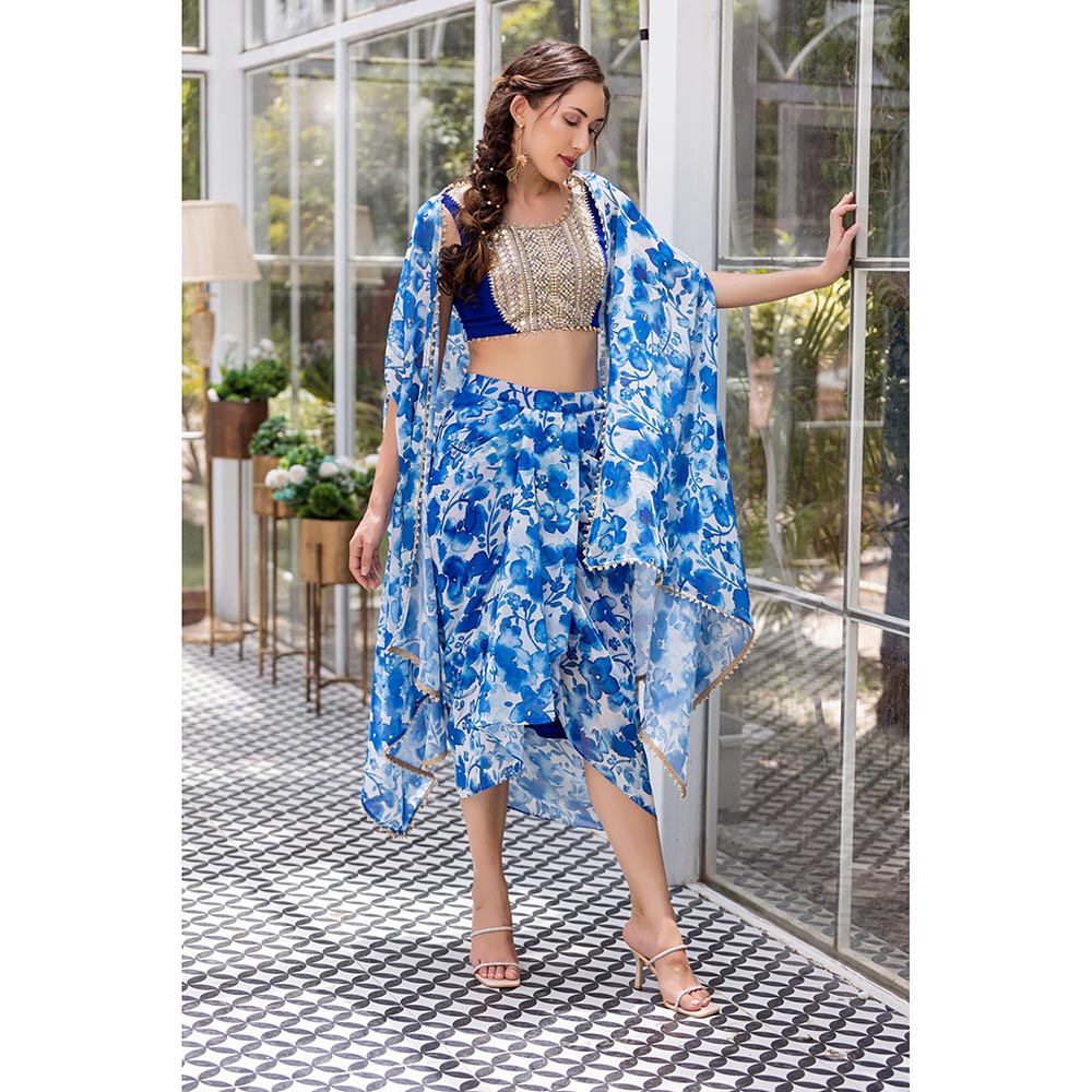 MABISH LUXE Blue Poppy Blouse with Skirt and Cape (Set of 3)