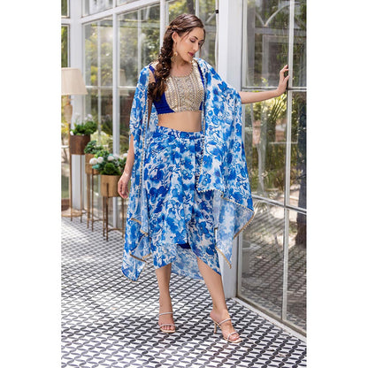 MABISH LUXE Blue Poppy Blouse with Skirt and Cape (Set of 3)