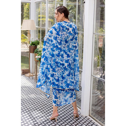 MABISH LUXE Blue Poppy Blouse with Skirt and Cape (Set of 3)