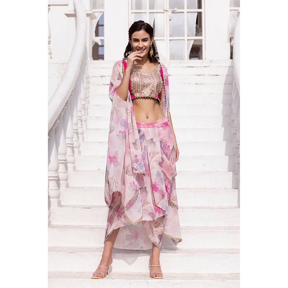 MABISH LUXE Pink Blushing Orchid Blouse with Skirt and Cape (Set of 3)