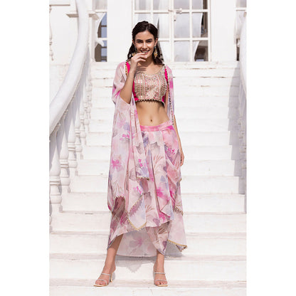 MABISH LUXE Pink Blushing Orchid Blouse with Skirt and Cape (Set of 3)