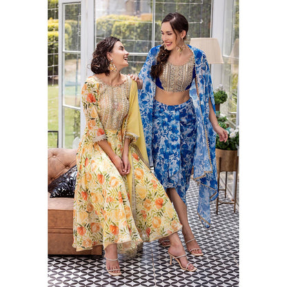 MABISH LUXE Yellow Sweet Freesia Anarkali with Pant and Dupatta (Set of 3)