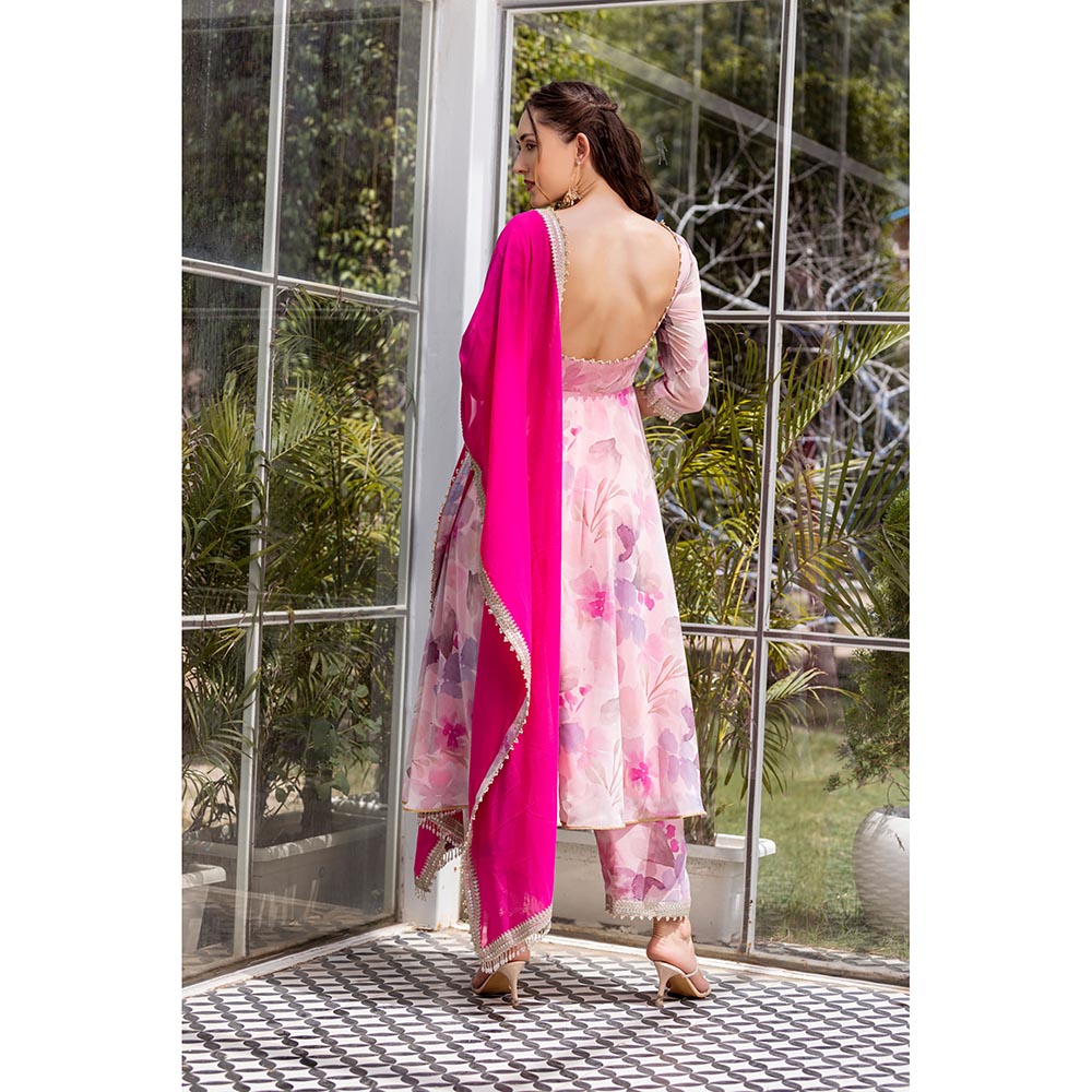 MABISH LUXE Pink Soft Periwinkle Anarkali with Pant and Dupatta (Set of 3)