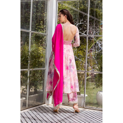 MABISH LUXE Pink Soft Periwinkle Anarkali with Pant and Dupatta (Set of 3)