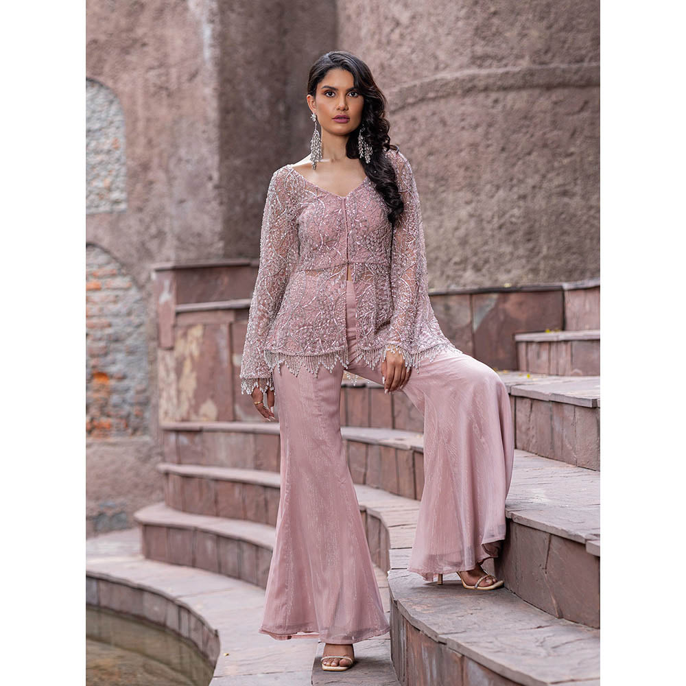 MABISH LUXE Womens Polyester Embroidered Pink Co-Ord Set
