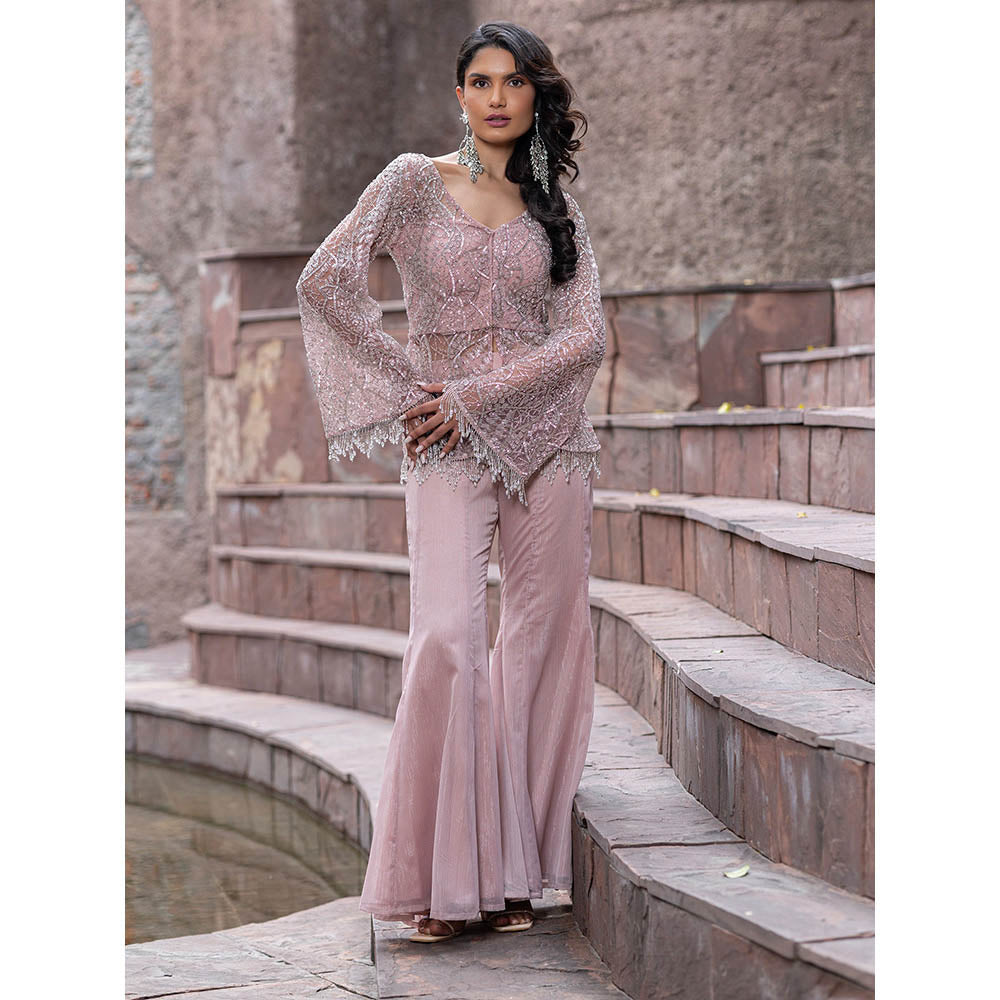 MABISH LUXE Womens Polyester Embroidered Pink Co-Ord Set