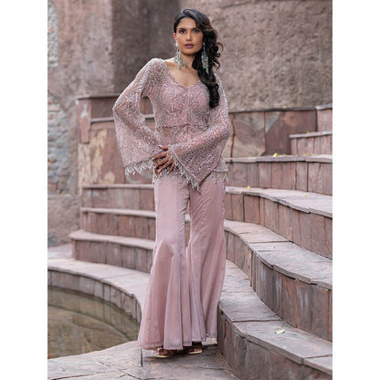 MABISH LUXE Womens Polyester Embroidered Pink Co-Ord Set