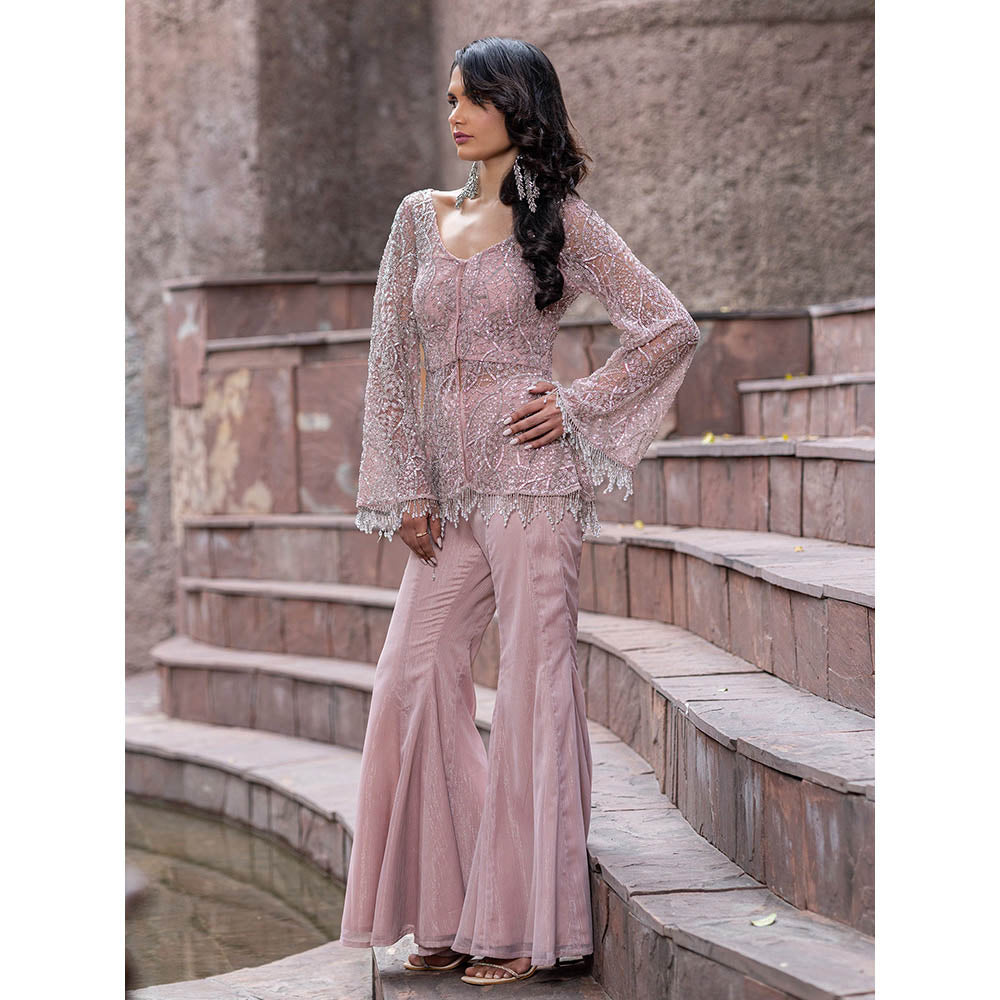 MABISH LUXE Womens Polyester Embroidered Pink Co-Ord Set