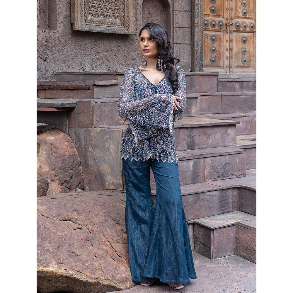 MABISH LUXE Womens Polyester Embroidered Blue Co-Ord Set