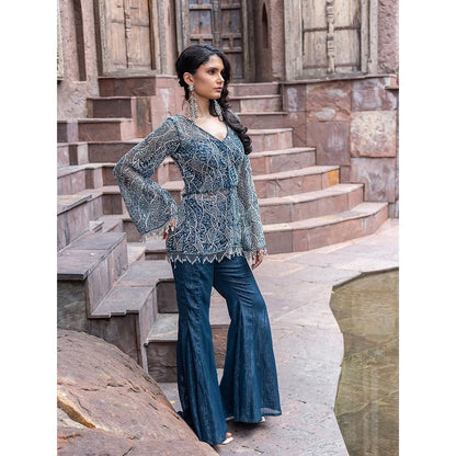 MABISH LUXE Womens Polyester Embroidered Blue Co-Ord Set