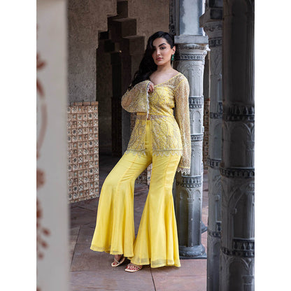 MABISH LUXE Womens Polyester Embroidered Yellow Co-Ord Set
