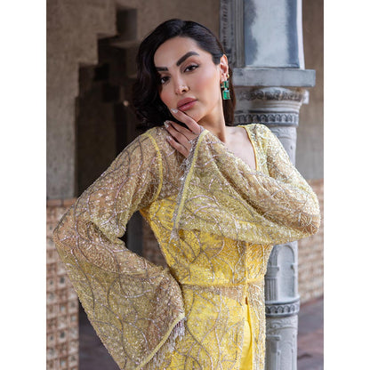 MABISH LUXE Womens Polyester Embroidered Yellow Co-Ord Set