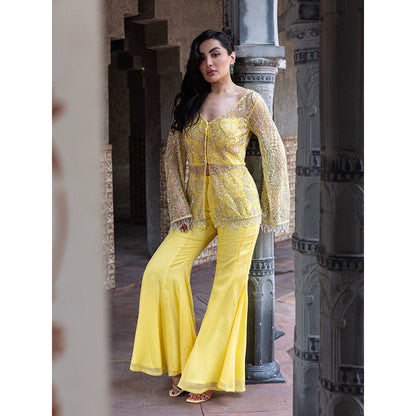 MABISH LUXE Womens Polyester Embroidered Yellow Co-Ord Set