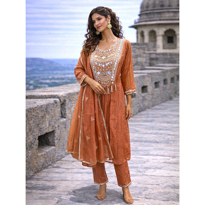 MABISH LUXE Mirror Work Chanderi Kurta with Pant and Dupatta