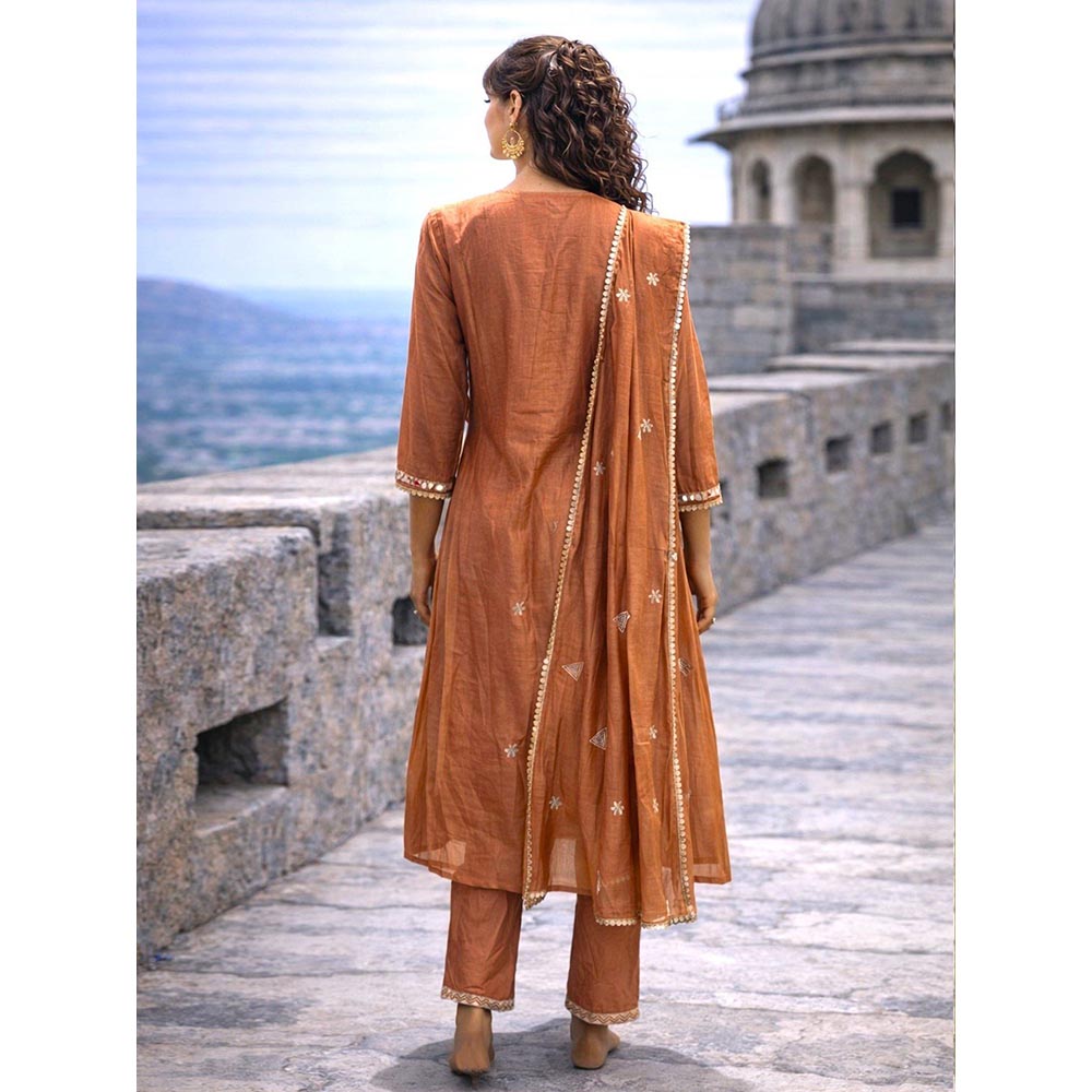 MABISH LUXE Mirror Work Chanderi Kurta with Pant and Dupatta
