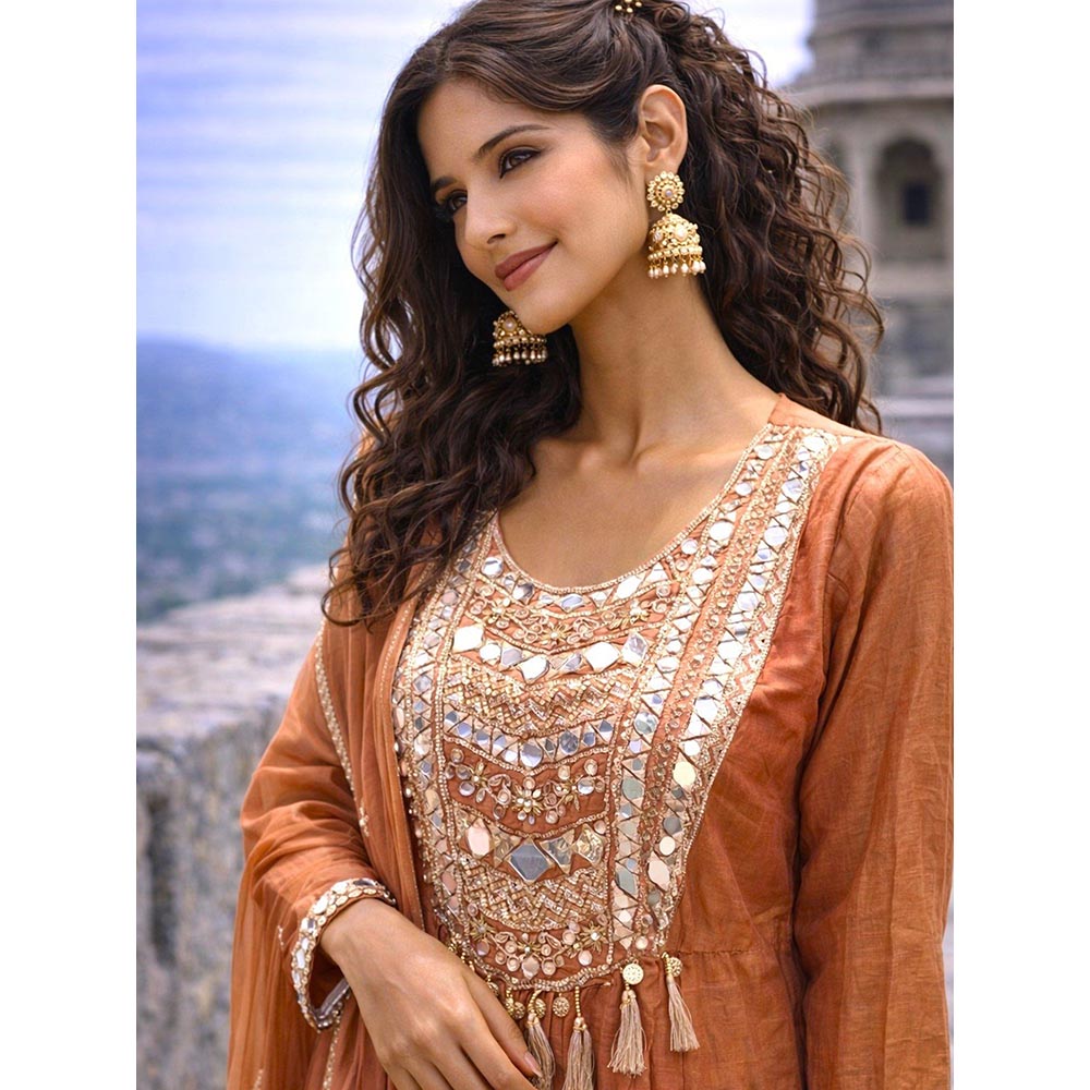 MABISH LUXE Mirror Work Chanderi Kurta with Pant and Dupatta