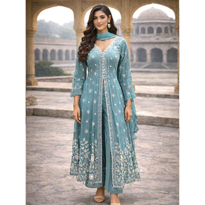 MABISH LUXE Front Open Jacket Style Anarkali with Pant and Dupatta
