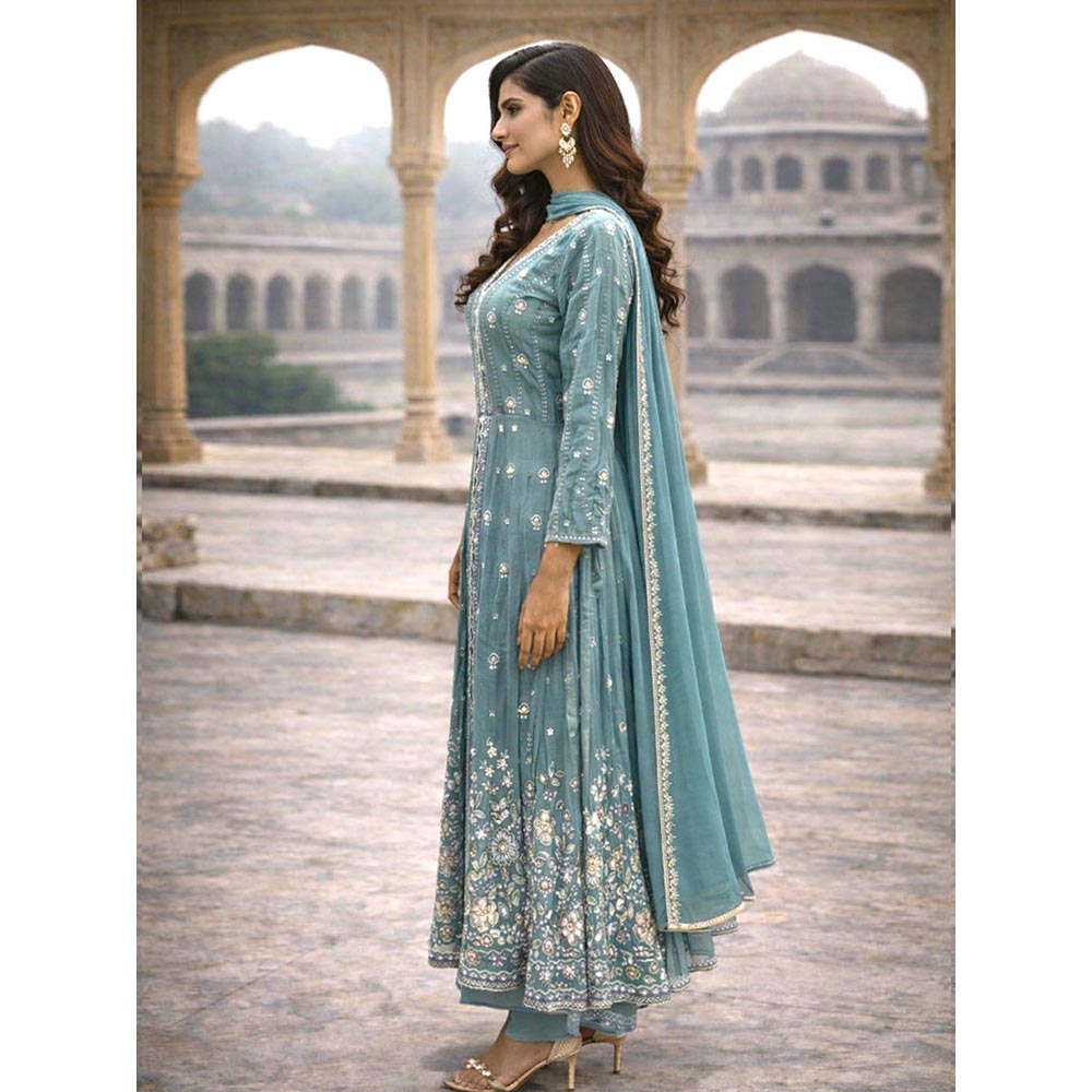 MABISH LUXE Front Open Jacket Style Anarkali with Pant and Dupatta