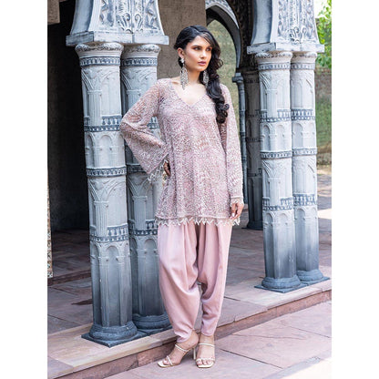 MABISH LUXE Pink Glowing Circinus Embellished Top With Dhoti Pant