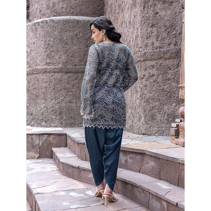 MABISH LUXE Teal Glowing Eridanus Embellished Top With Dhoti Pant