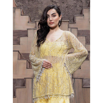 MABISH LUXE Yellow Glowing Hydra Embellished Top With Dhoti Pant
