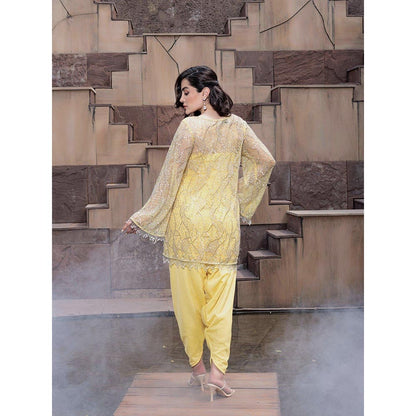 MABISH LUXE Yellow Glowing Hydra Embellished Top With Dhoti Pant