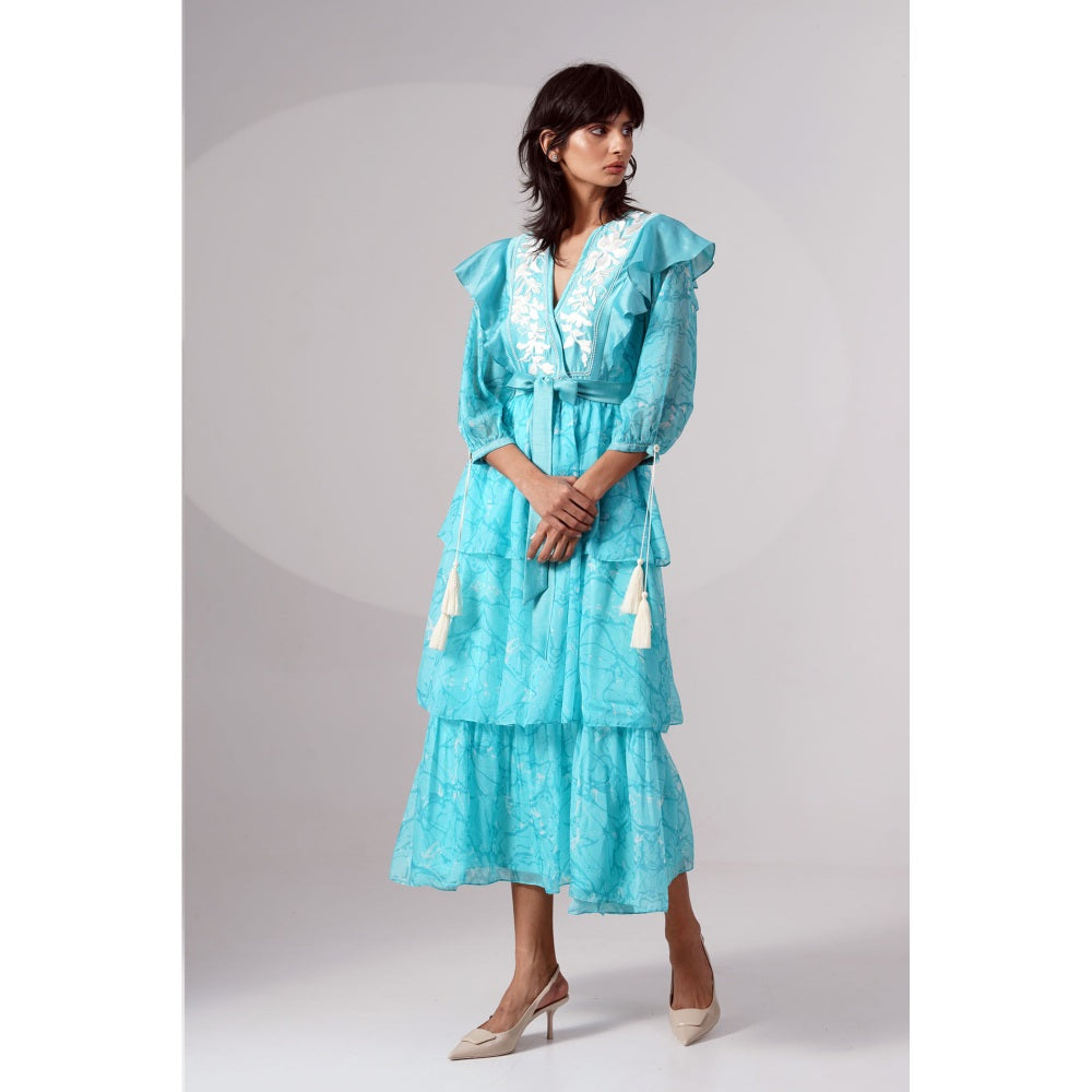 MADDER MUCH Blue Alicia Tiered Dress with Belt (Set of 2)