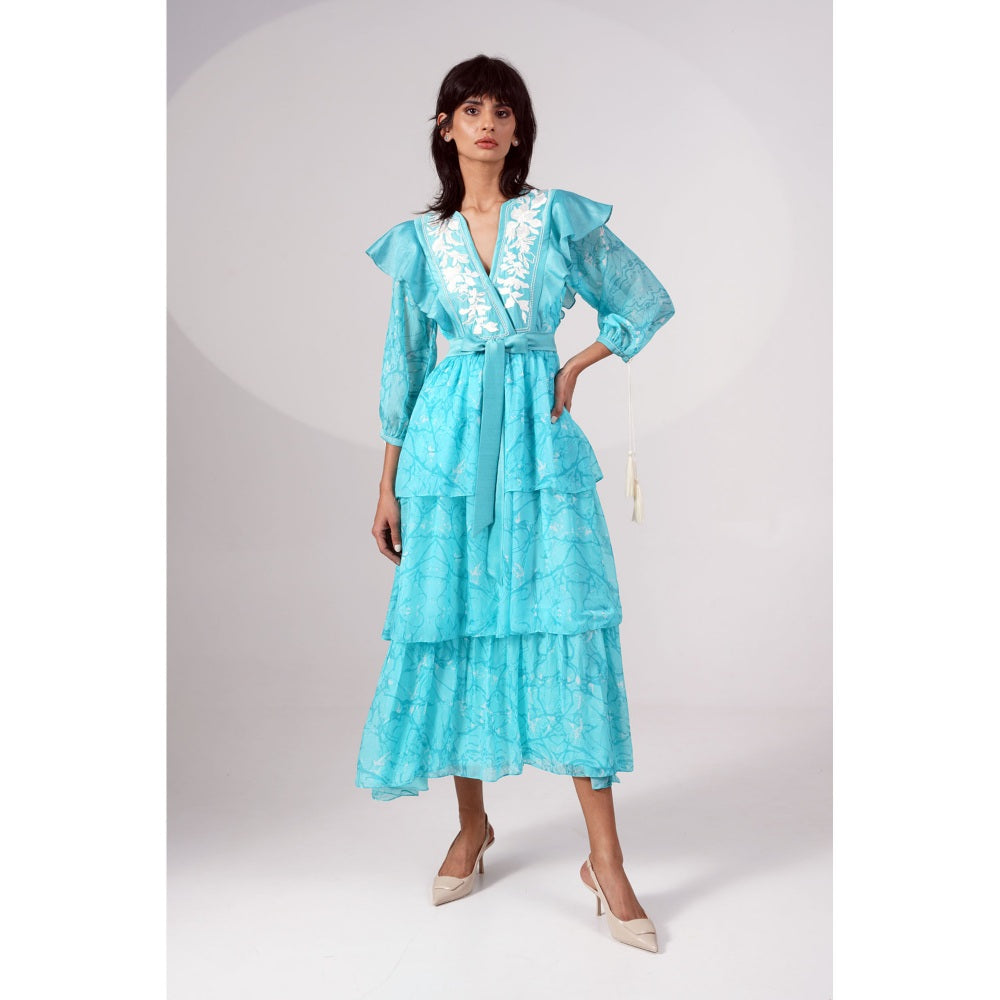 MADDER MUCH Blue Alicia Tiered Dress with Belt (Set of 2)