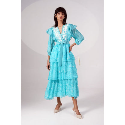 MADDER MUCH Blue Alicia Tiered Dress with Belt (Set of 2)