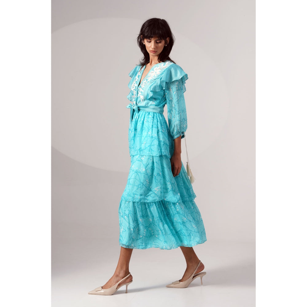 MADDER MUCH Blue Alicia Tiered Dress with Belt (Set of 2)
