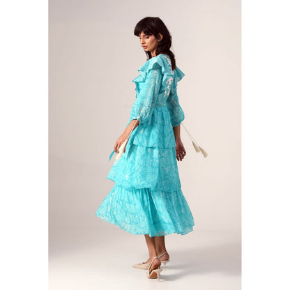 MADDER MUCH Blue Alicia Tiered Dress with Belt (Set of 2)