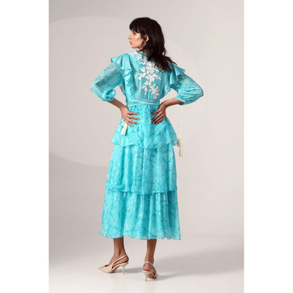 MADDER MUCH Blue Alicia Tiered Dress with Belt (Set of 2)