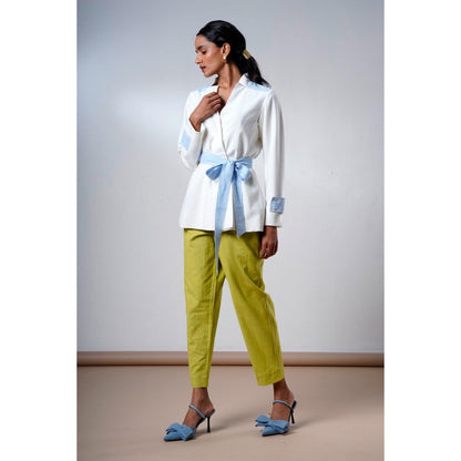 MADDER MUCH Taj Serene Ice Top with Olive Pant and Belt (Set of 3)