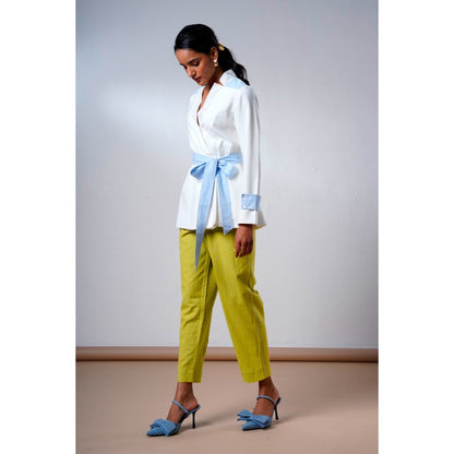 MADDER MUCH Taj Serene Ice Top with Olive Pant and Belt (Set of 3)